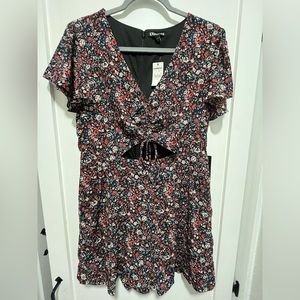 Express floral tie front rushed open key front romper